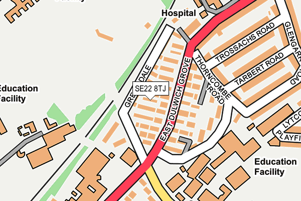 SE22 8TJ map - OS OpenMap – Local (Ordnance Survey)