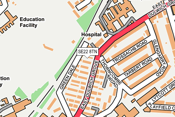 SE22 8TN map - OS OpenMap – Local (Ordnance Survey)