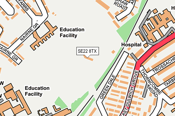 SE22 8TX map - OS OpenMap – Local (Ordnance Survey)