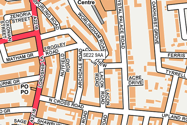 SE22 9AA map - OS OpenMap – Local (Ordnance Survey)