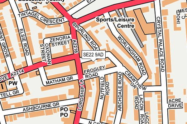 SE22 9AD map - OS OpenMap – Local (Ordnance Survey)
