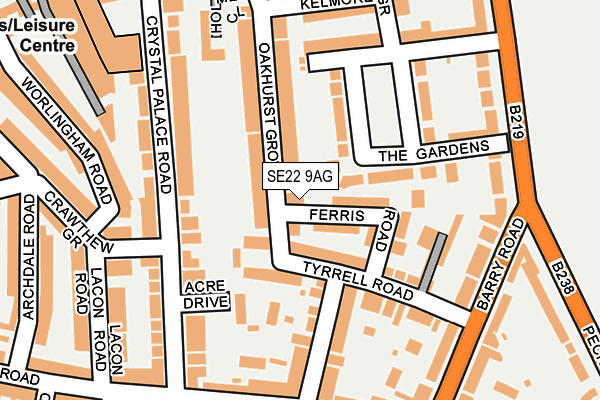 SE22 9AG map - OS OpenMap – Local (Ordnance Survey)