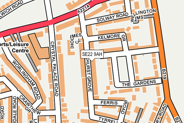 SE22 9AH map - OS OpenMap – Local (Ordnance Survey)