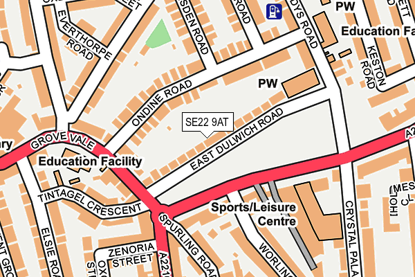 SE22 9AT map - OS OpenMap – Local (Ordnance Survey)