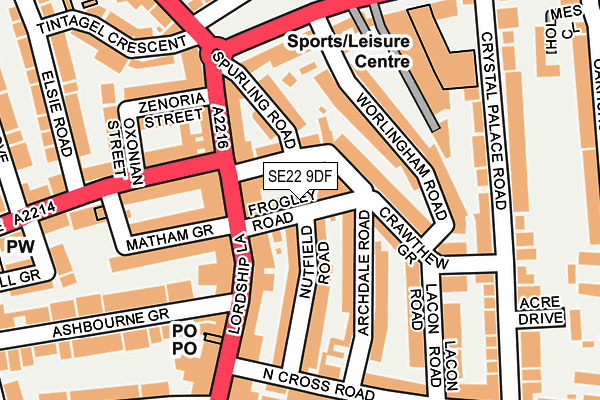 SE22 9DF map - OS OpenMap – Local (Ordnance Survey)