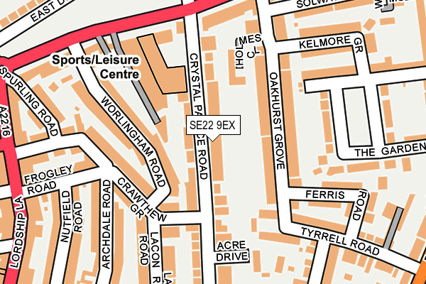 SE22 9EX map - OS OpenMap – Local (Ordnance Survey)
