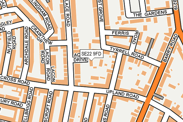 SE22 9FD map - OS OpenMap – Local (Ordnance Survey)