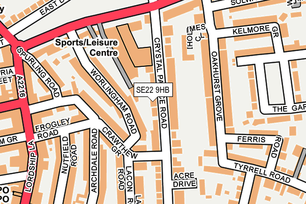 SE22 9HB map - OS OpenMap – Local (Ordnance Survey)