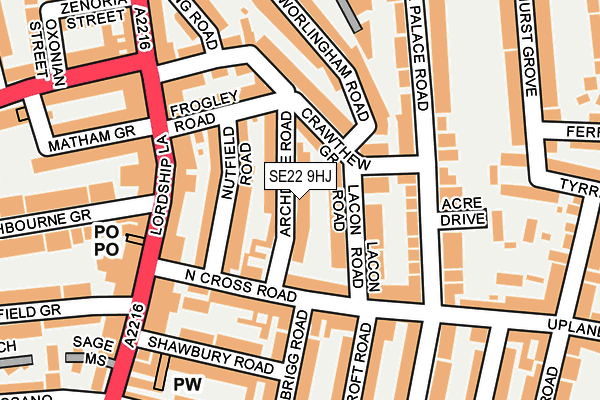SE22 9HJ map - OS OpenMap – Local (Ordnance Survey)