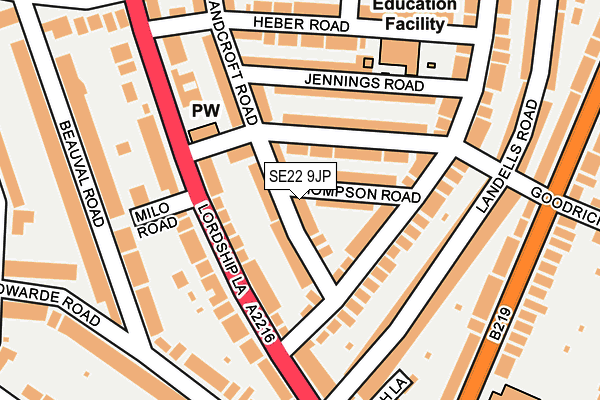 SE22 9JP map - OS OpenMap – Local (Ordnance Survey)