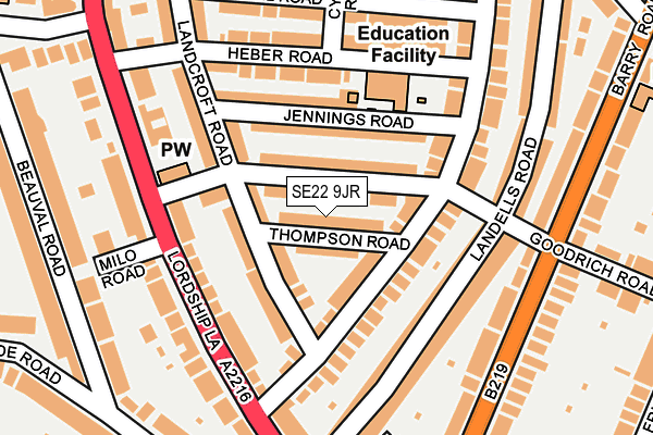 SE22 9JR map - OS OpenMap – Local (Ordnance Survey)