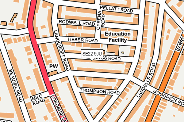 SE22 9JU map - OS OpenMap – Local (Ordnance Survey)