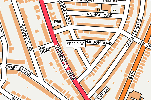 SE22 9JW map - OS OpenMap – Local (Ordnance Survey)