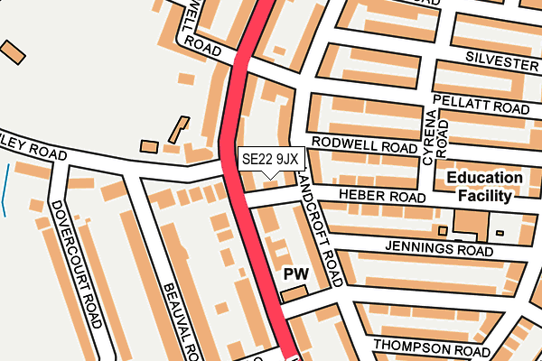 SE22 9JX map - OS OpenMap – Local (Ordnance Survey)