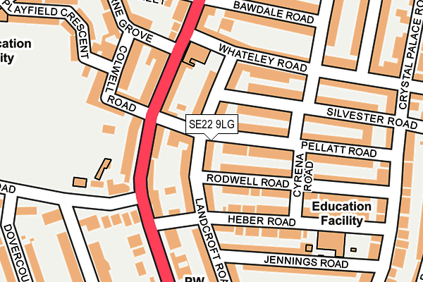 SE22 9LG map - OS OpenMap – Local (Ordnance Survey)