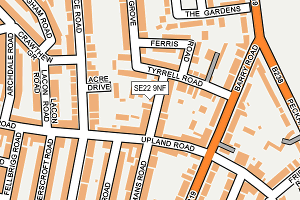 SE22 9NF map - OS OpenMap – Local (Ordnance Survey)