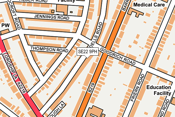 SE22 9PH map - OS OpenMap – Local (Ordnance Survey)
