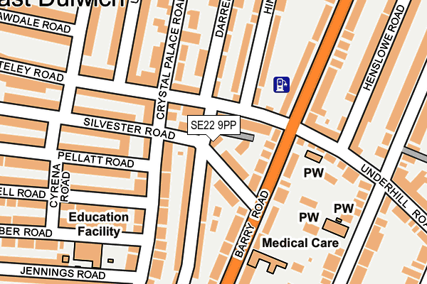 SE22 9PP map - OS OpenMap – Local (Ordnance Survey)