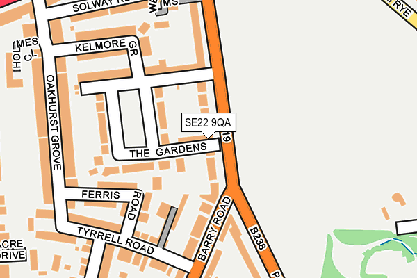 SE22 9QA map - OS OpenMap – Local (Ordnance Survey)