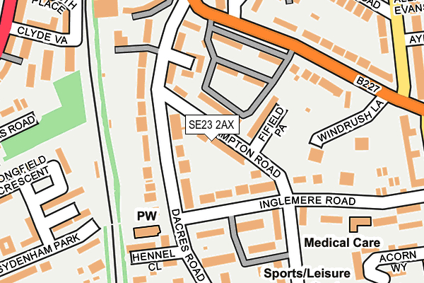 SE23 2AX map - OS OpenMap – Local (Ordnance Survey)