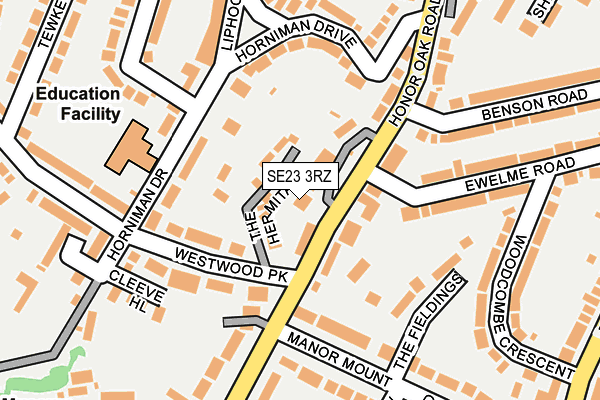 SE23 3RZ map - OS OpenMap – Local (Ordnance Survey)