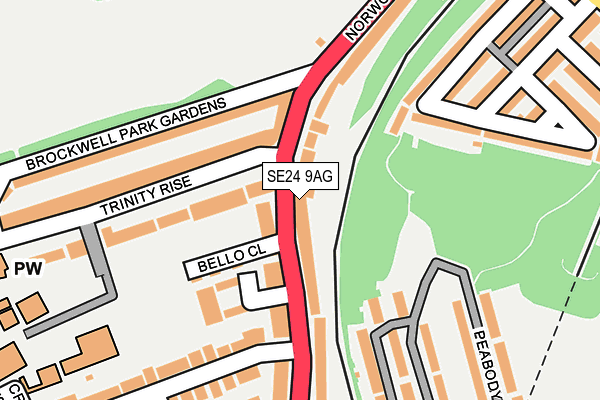 SE24 9AG map - OS OpenMap – Local (Ordnance Survey)