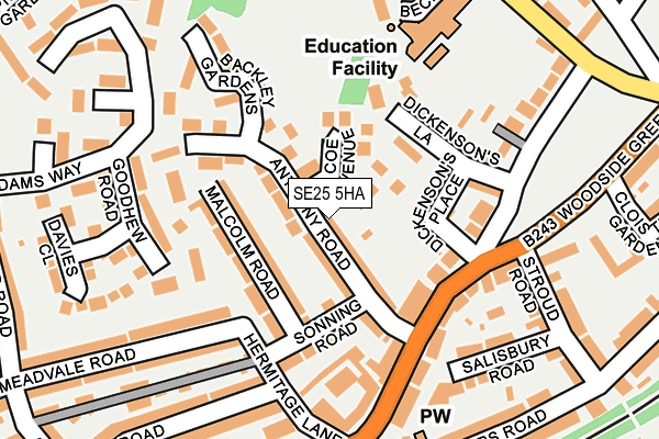 SE25 5HA map - OS OpenMap – Local (Ordnance Survey)