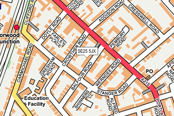 SE25 5JX map - OS OpenMap – Local (Ordnance Survey)