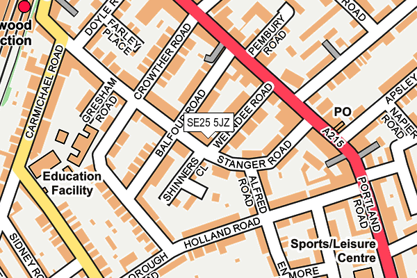 SE25 5JZ map - OS OpenMap – Local (Ordnance Survey)