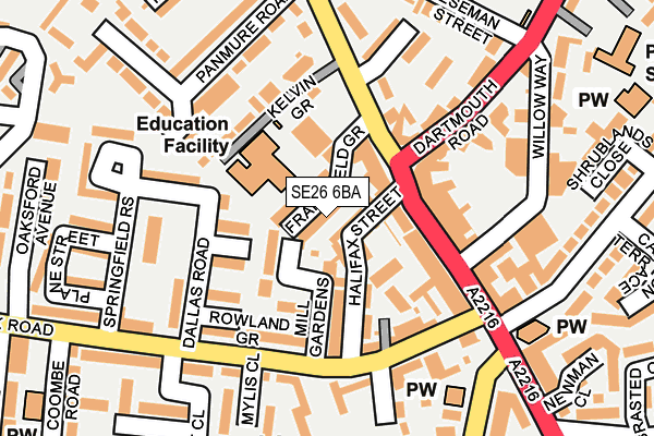 SE26 6BA map - OS OpenMap – Local (Ordnance Survey)