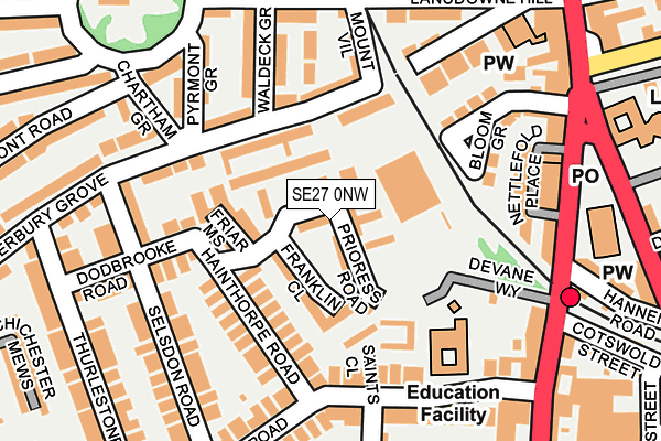 SE27 0NW map - OS OpenMap – Local (Ordnance Survey)