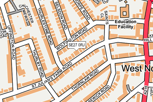SE27 0RJ map - OS OpenMap – Local (Ordnance Survey)