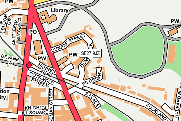 SE27 9JZ map - OS OpenMap – Local (Ordnance Survey)