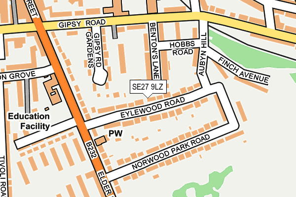 SE27 9LZ map - OS OpenMap – Local (Ordnance Survey)