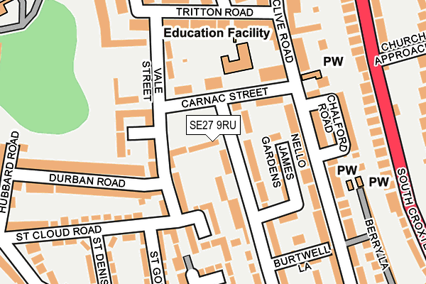 SE27 9RU map - OS OpenMap – Local (Ordnance Survey)
