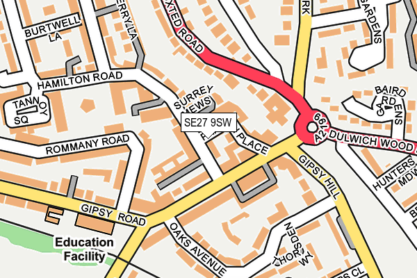 SE27 9SW map - OS OpenMap – Local (Ordnance Survey)