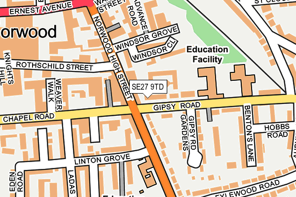 SE27 9TD map - OS OpenMap – Local (Ordnance Survey)