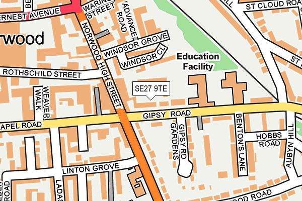 SE27 9TE map - OS OpenMap – Local (Ordnance Survey)