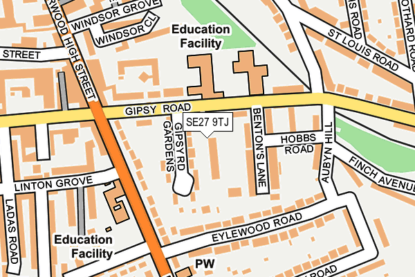 SE27 9TJ map - OS OpenMap – Local (Ordnance Survey)
