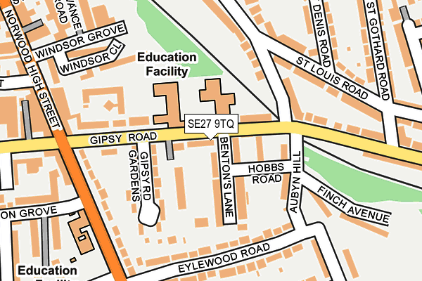 SE27 9TQ map - OS OpenMap – Local (Ordnance Survey)