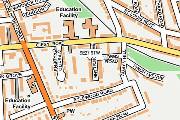SE27 9TW map - OS OpenMap – Local (Ordnance Survey)