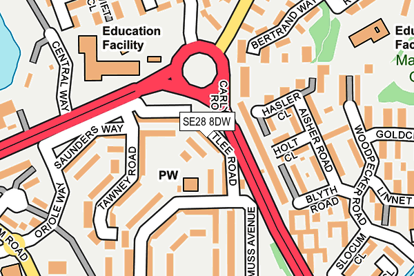 SE28 8DW map - OS OpenMap – Local (Ordnance Survey)