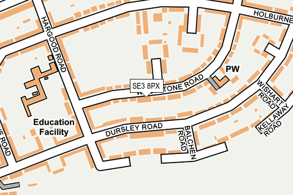 SE3 8PX map - OS OpenMap – Local (Ordnance Survey)