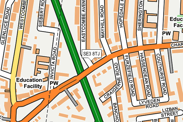 SE3 8TJ map - OS OpenMap – Local (Ordnance Survey)