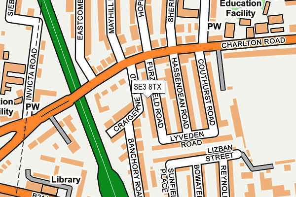 SE3 8TX map - OS OpenMap – Local (Ordnance Survey)
