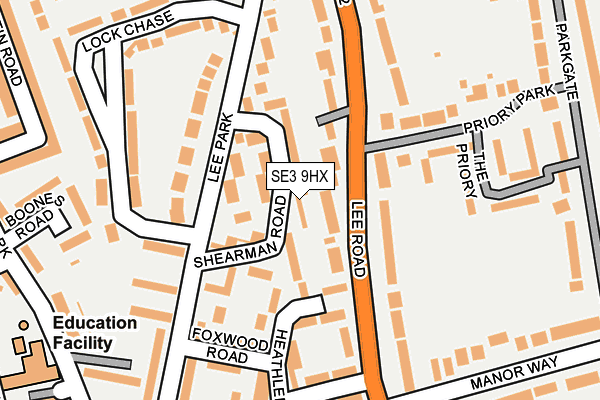 SE3 9HX map - OS OpenMap – Local (Ordnance Survey)