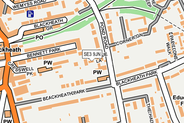 SE3 9JN map - OS OpenMap – Local (Ordnance Survey)