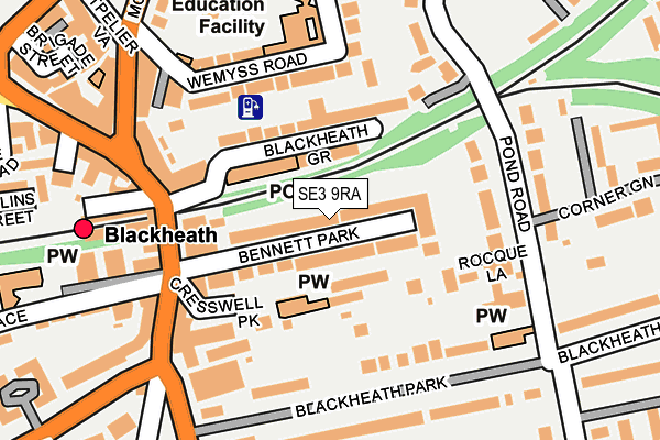 SE3 9RA map - OS OpenMap – Local (Ordnance Survey)