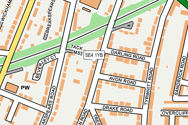 SE4 1YB map - OS OpenMap – Local (Ordnance Survey)
