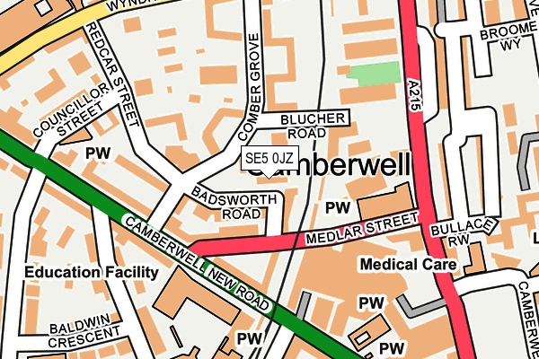 SE5 0JZ map - OS OpenMap – Local (Ordnance Survey)